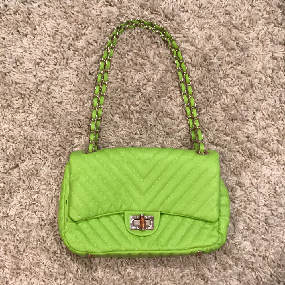 Amrita Singh lime green chain bag